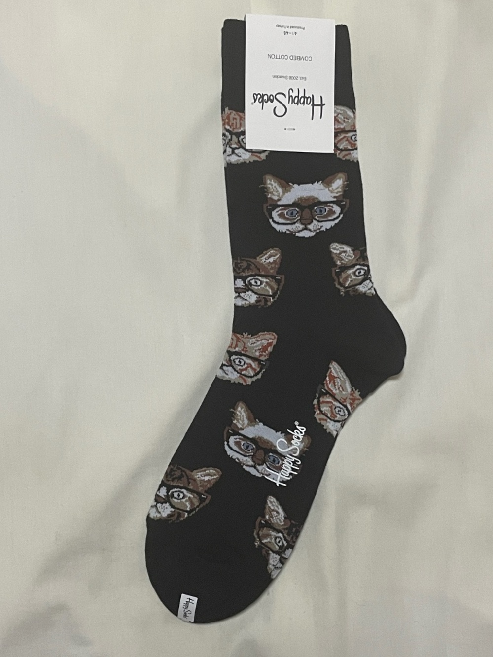 HAPPY SOCKS - Brand new with tags - Size 10-13 (US) - Black with Cats w/ glasses